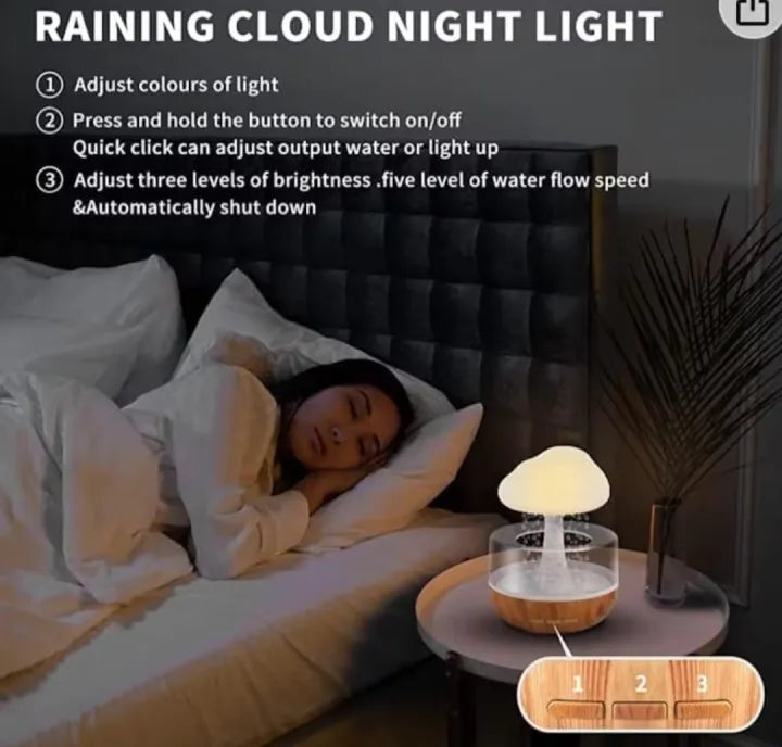 Rain Cloud Air Humidifier Mushroom Waterfall Lamp Water Drip Cloud Diffuser Cute Humidifier Night Light Aromatherapy Essential Oil Diffuser 7 Changing Colors Lights Raindrop