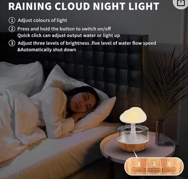 Rain Cloud Air Humidifier Mushroom Waterfall Lamp Water Drip Cloud Diffuser Cute Humidifier Night Light Aromatherapy Essential Oil Diffuser 7 Changing Colors Lights Raindrop