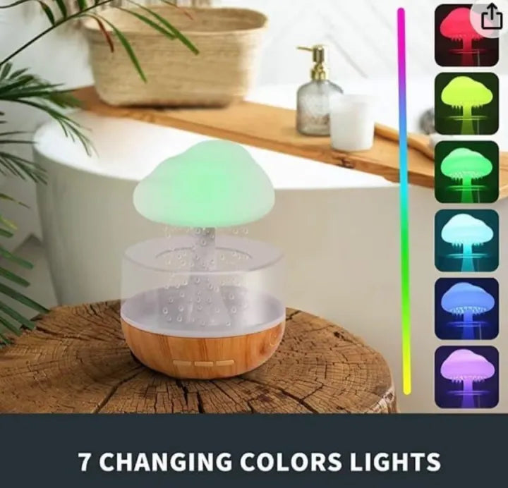 Rain Cloud Air Humidifier Mushroom Waterfall Lamp Water Drip Cloud Diffuser Cute Humidifier Night Light Aromatherapy Essential Oil Diffuser 7 Changing Colors Lights Raindrop
