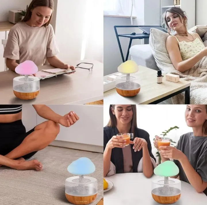Rain Cloud Air Humidifier Mushroom Waterfall Lamp Water Drip Cloud Diffuser Cute Humidifier Night Light Aromatherapy Essential Oil Diffuser 7 Changing Colors Lights Raindrop