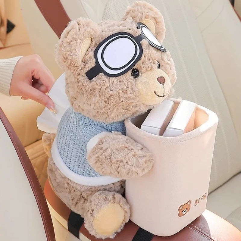 Cute Bear Car Tissue Holder and Bin 2-in-1, Car Armrest Storage Rack