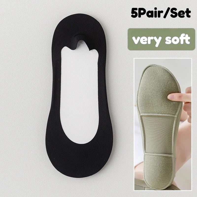 5Pair-Set Non-Slip Women Invisible Boat Socks with Silicone Heel,Ultra Low Cut Hidden Socks Flats,Loafers,Sneakers,All Day Wear