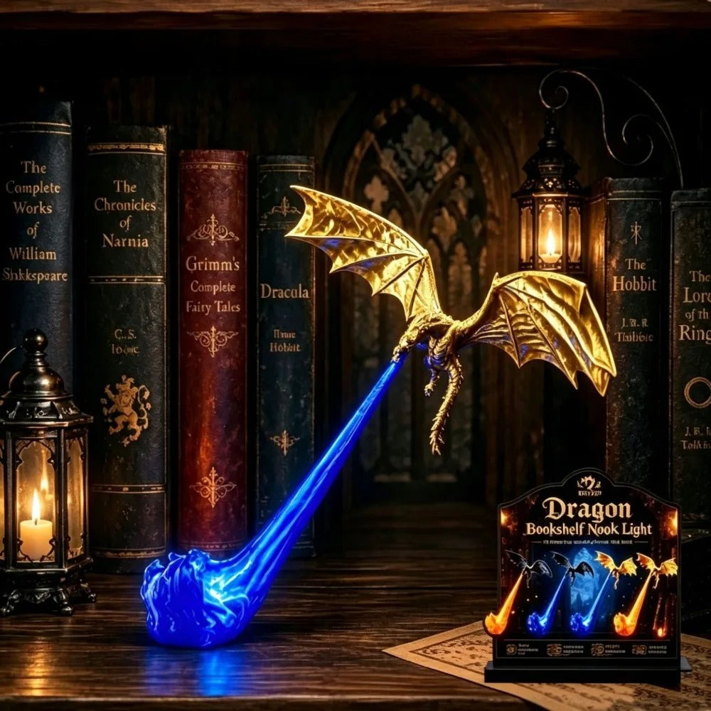 3D Printed Fire Breathing Dragon Bookshelf Nook Light LED Book Corner Lamp Ornament Dragon Statue Desktop Home Decor Party Gifts
