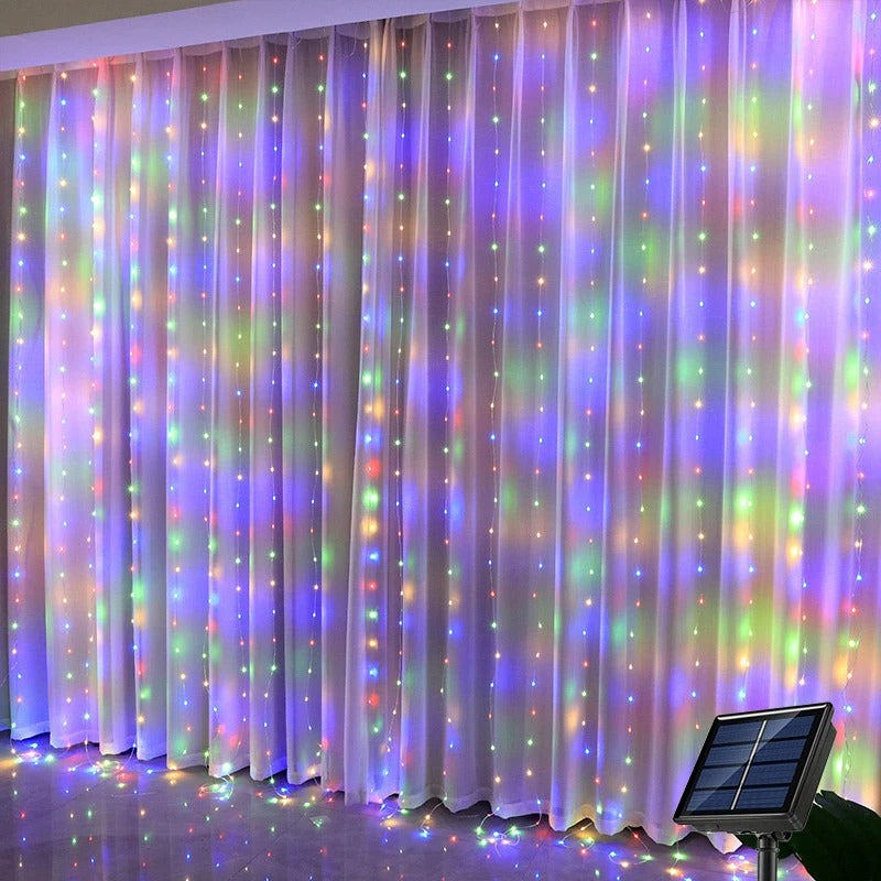 Solar LED Curtain Light Outdoor Garland Solar Fairy String Light Copper Wire Lamps for Garden Yard Wedding Party Holiday Decor