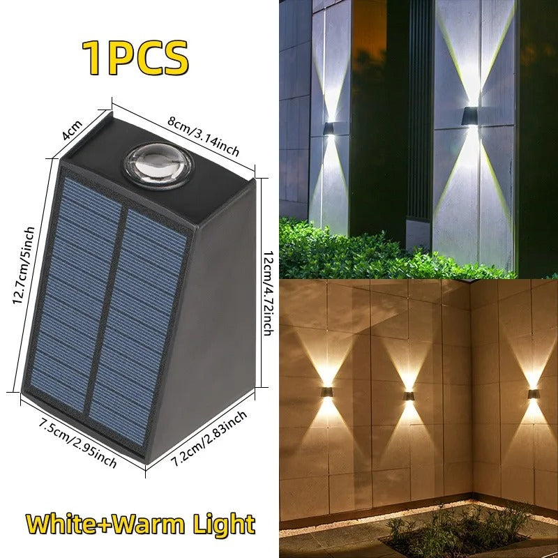 2 LED Solar Wall Lamp Waterproof Outdoor Solar Garden Decor Lights Up and Down Luminous Lighting for Street Balcony Garden Villa