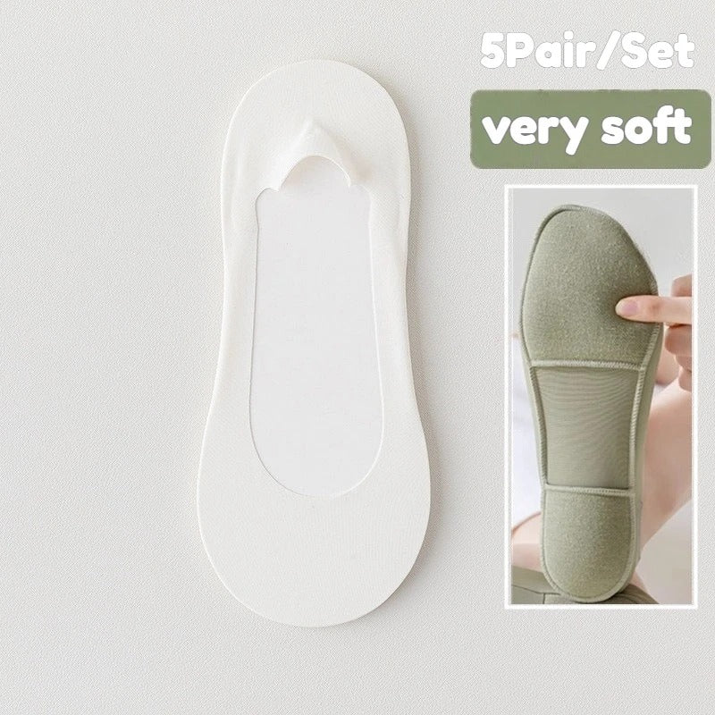 5Pair-Set Non-Slip Women Invisible Boat Socks with Silicone Heel,Ultra Low Cut Hidden Socks Flats,Loafers,Sneakers,All Day Wear
