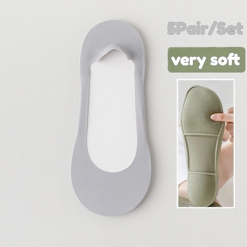 5Pair-Set Non-Slip Women Invisible Boat Socks with Silicone Heel,Ultra Low Cut Hidden Socks Flats,Loafers,Sneakers,All Day Wear