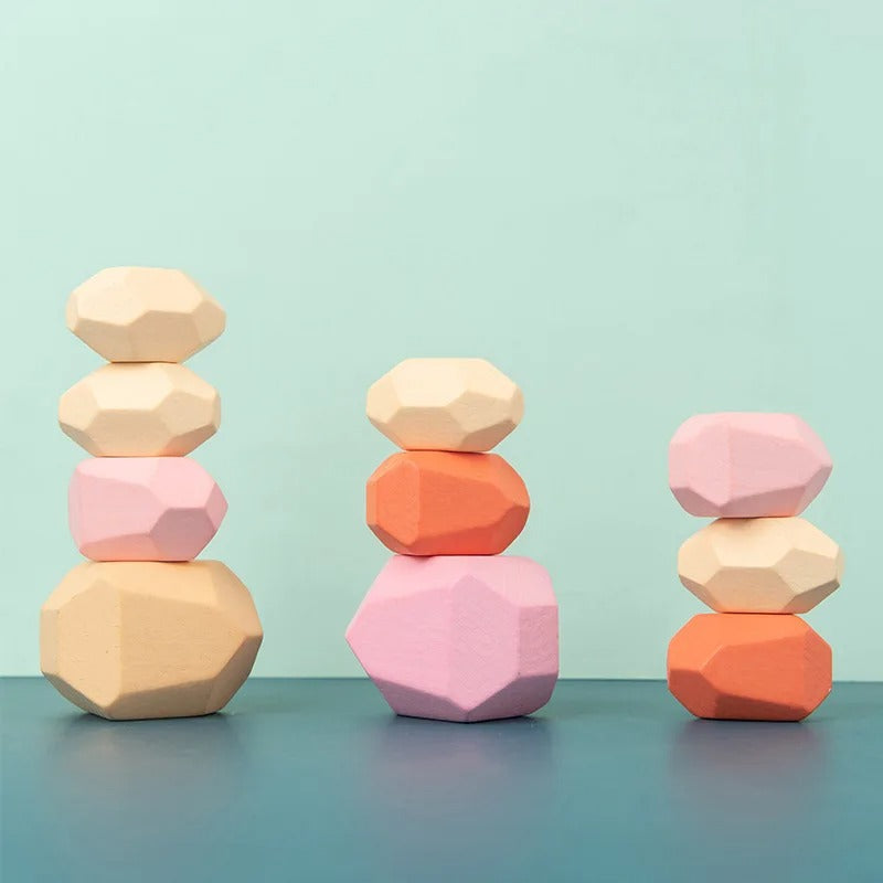 Wooden Sorting Stacking Rocks Stones Sensory Toddler Toys Learning Montessori Toys Building Blocks Game for Kids Birthday Gifts