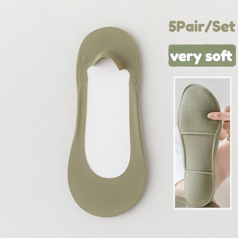 5Pair-Set Non-Slip Women Invisible Boat Socks with Silicone Heel,Ultra Low Cut Hidden Socks Flats,Loafers,Sneakers,All Day Wear