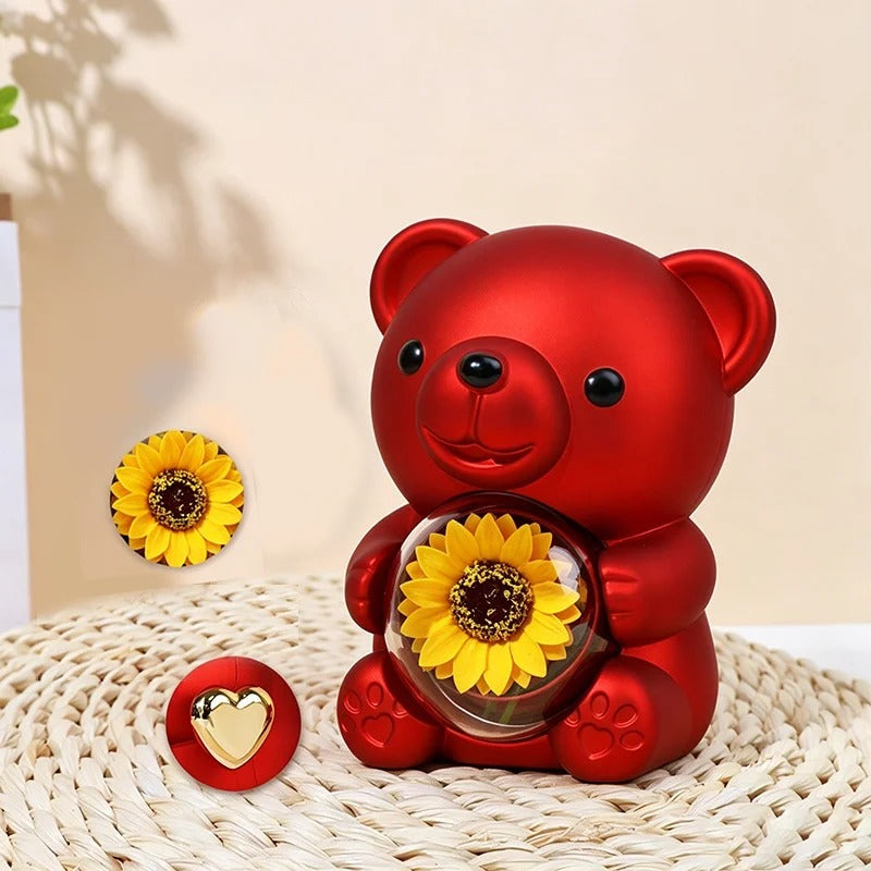 EBUTY Red Hug Bear Rotating Rose Flower Gift Box Lovely Bear Jewelry Box For Girl/Women (Without Ring)