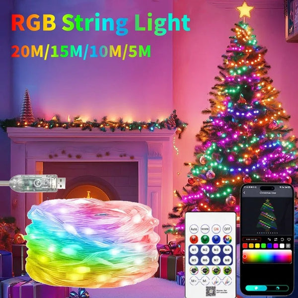 Dreamcolor RGBIC USB Sting Light Bluetooth APP DIY LED Fairy Lights Garland Decoration for Christmas Tree Wedding Birthday Party