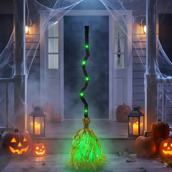 1pc Animated Witch Broom with Light and Sound Moving Broomstick Halloween Decor for Haunted House Party Indoor Display