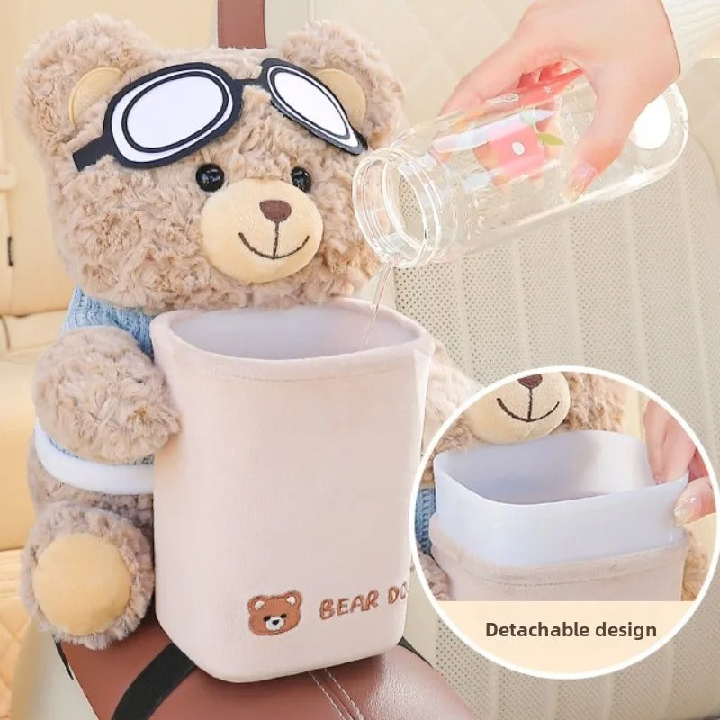 Cute Bear Car Tissue Holder and Bin 2-in-1, Car Armrest Storage Rack