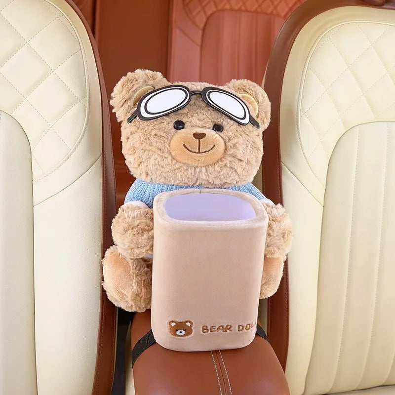 Cute Bear Car Tissue Holder and Bin 2-in-1, Car Armrest Storage Rack