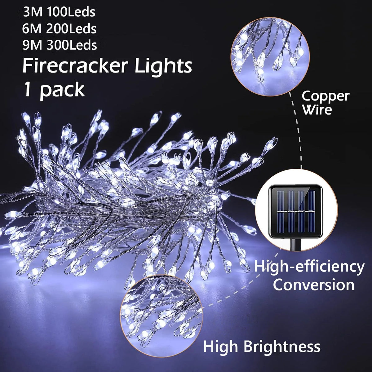 LED Solar Firecracker String Lights Garden Garland Fairy Light Outdoor Waterproof Holiday Decor Lamp for Wedding Party Christmas
