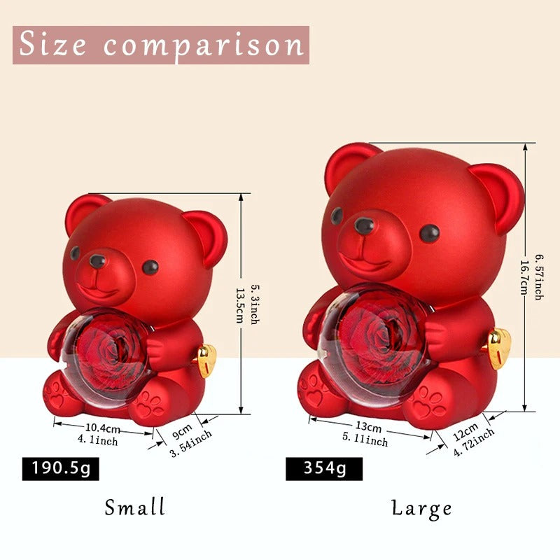 EBUTY Red Hug Bear Rotating Rose Flower Gift Box Lovely Bear Jewelry Box For Girl/Women (Without Ring)