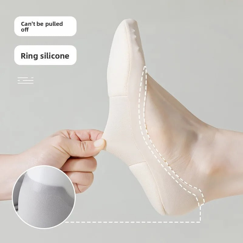 5Pair-Set Non-Slip Women Invisible Boat Socks with Silicone Heel,Ultra Low Cut Hidden Socks Flats,Loafers,Sneakers,All Day Wear