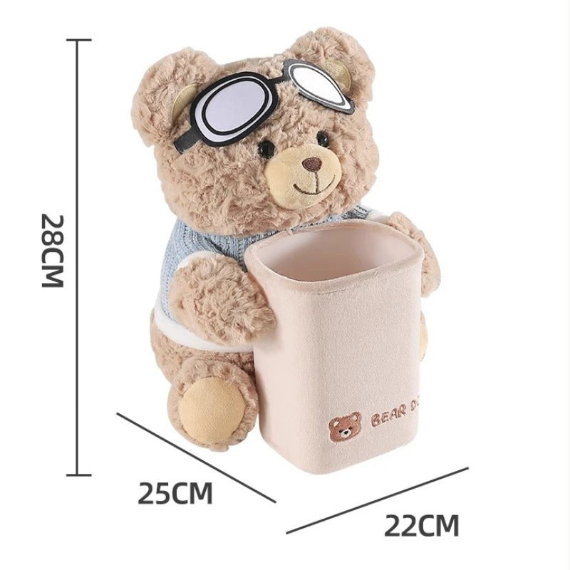 Cute Bear Car Tissue Holder and Bin 2-in-1, Car Armrest Storage Rack