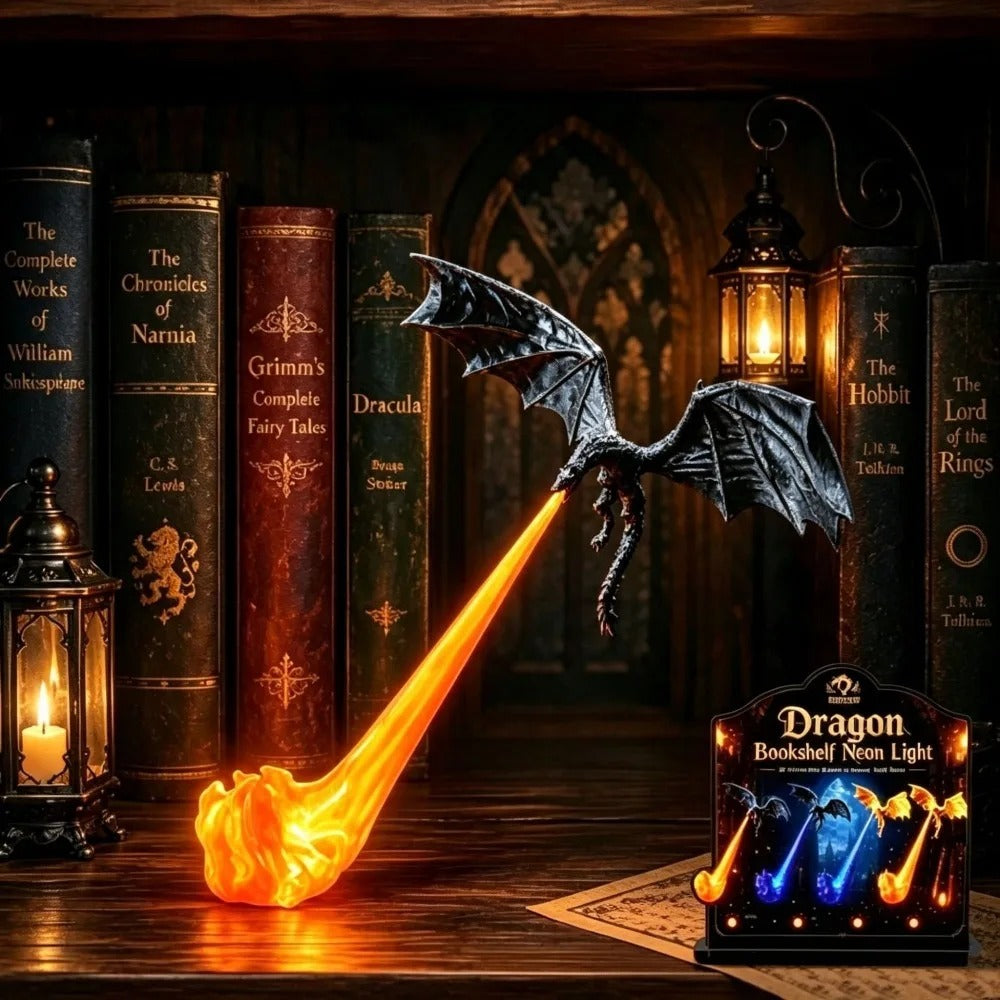 3D Printed Fire Breathing Dragon Bookshelf Nook Light LED Book Corner Lamp Ornament Dragon Statue Desktop Home Decor Party Gifts