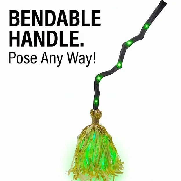 1pc Animated Witch Broom with Light and Sound Moving Broomstick Halloween Decor for Haunted House Party Indoor Display