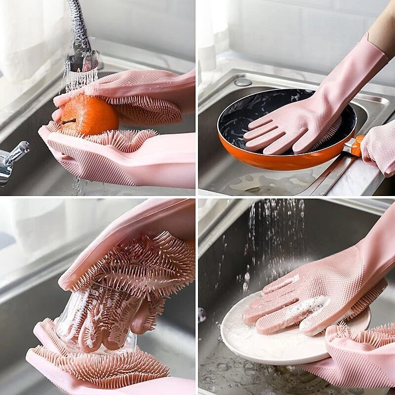 1 Pair Silicone Dishwashing Gloves Multifunctional Household Gloves Cleaning Kitchen Cleaning Heat Insulation Magic Gloves