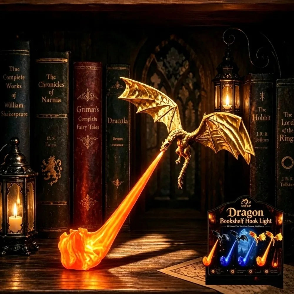 3D Printed Fire Breathing Dragon Bookshelf Nook Light LED Book Corner Lamp Ornament Dragon Statue Desktop Home Decor Party Gifts