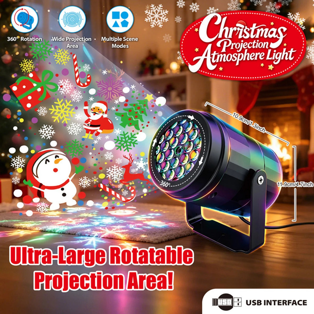 USB Projector Light Halloween Night Light Switchable Pattern LED Projector Lamp for Room Ceiling Window Wall Decor