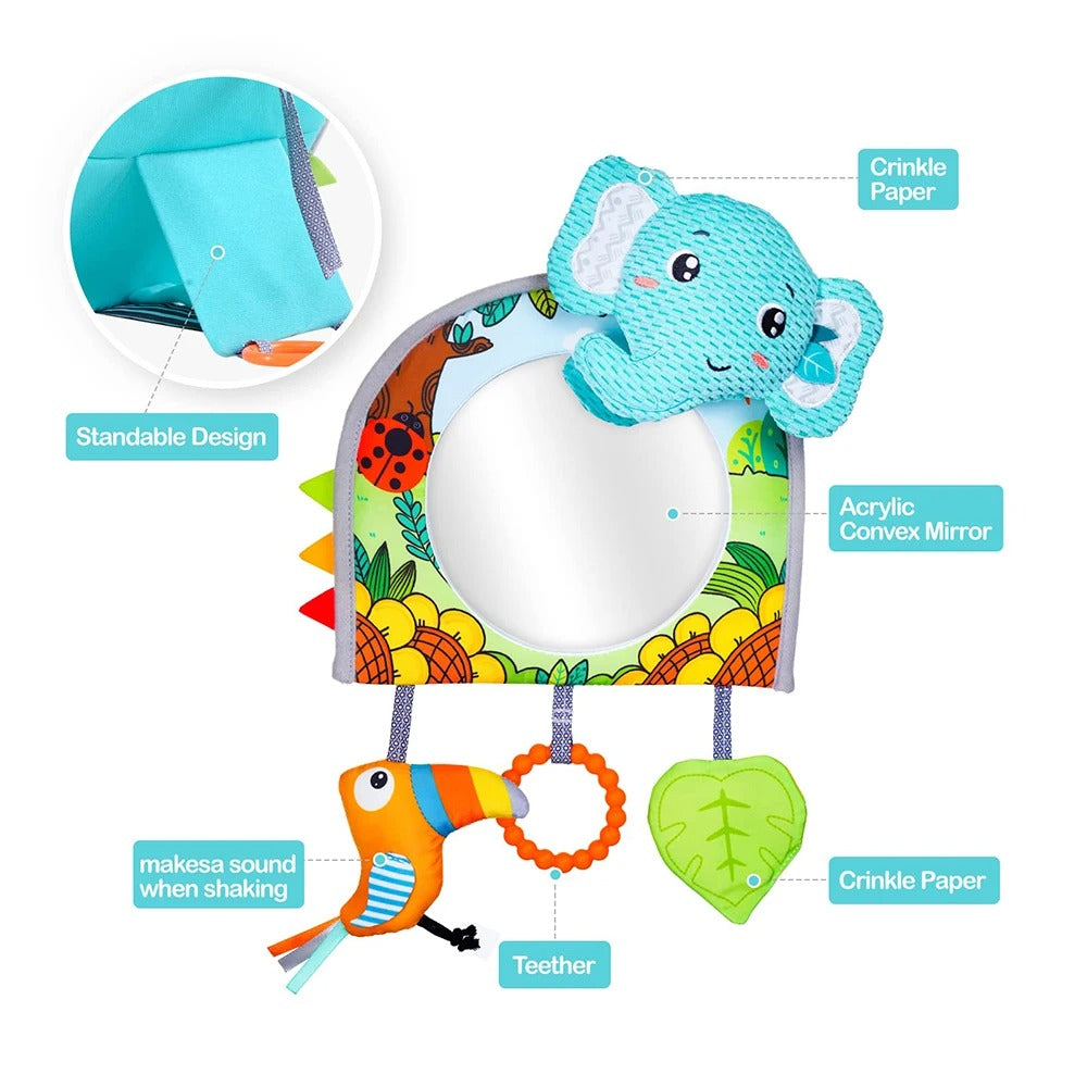Baby Mirror Car Seat Toys Rear Teether and Crinkle Pape Fun Travel Infant Tummy Time Toys Babies Carseat Toy for Newborns Gifts
