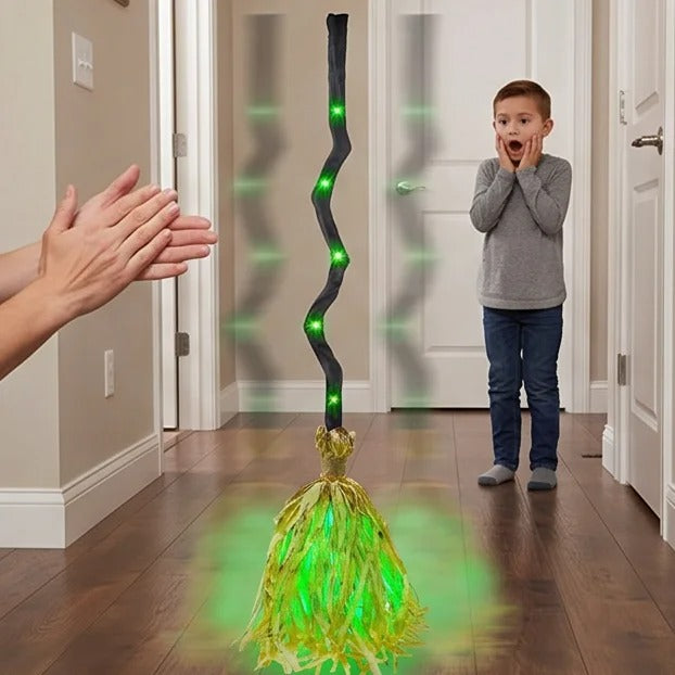 1pc Animated Witch Broom with Light and Sound Moving Broomstick Halloween Decor for Haunted House Party Indoor Display