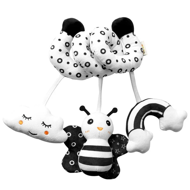 Hanging Toys Car Seat Crib Mobile Infant Baby Spiral Plush Bed Stroller Bar Black and White Color Toy with Rattles BB Squeaker