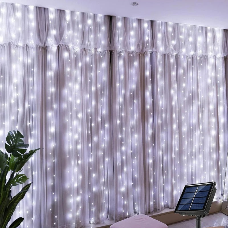 Solar LED Curtain Light Outdoor Garland Solar Fairy String Light Copper Wire Lamps for Garden Yard Wedding Party Holiday Decor