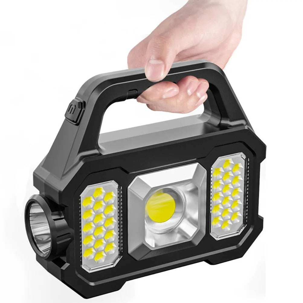 Solar Rechargeable LED Flashlight COB Zoomable Waterproof Tactical Torch Lamp Bulbs Can Charge Mobile Phone Camping Flashlight