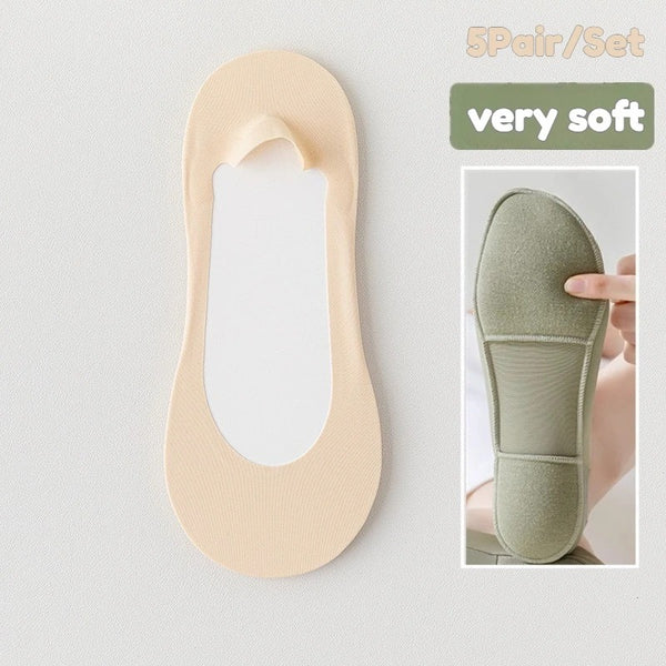 5Pair-Set Non-Slip Women Invisible Boat Socks with Silicone Heel,Ultra Low Cut Hidden Socks Flats,Loafers,Sneakers,All Day Wear