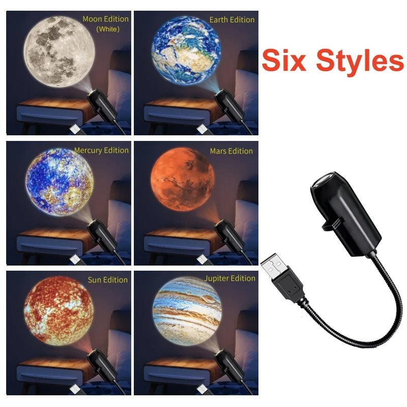 5V USB Projector Light Moon Earth Planet Night Light Switchable Pattern LED Projector Lamp for Room Ceiling Window Wall Decor