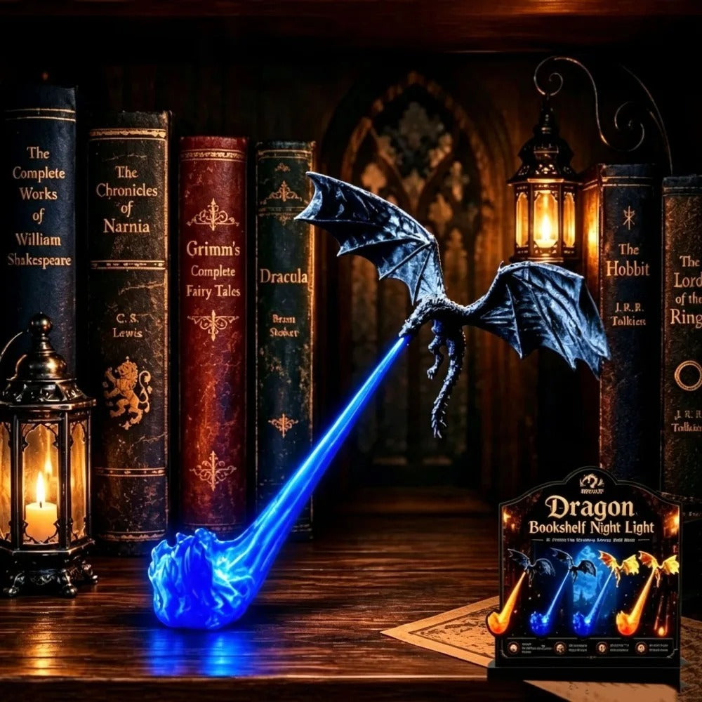 3D Printed Fire Breathing Dragon Bookshelf Nook Light LED Book Corner Lamp Ornament Dragon Statue Desktop Home Decor Party Gifts