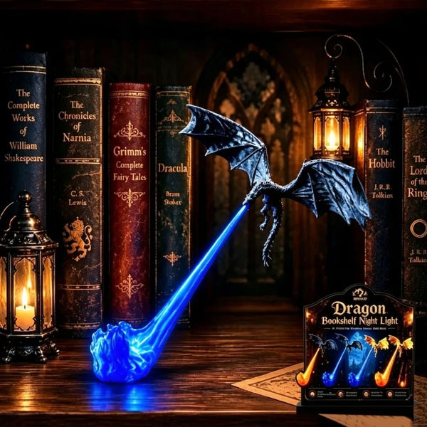 3D Printed Fire Breathing Dragon Bookshelf Nook Light LED Book Corner Lamp Ornament Dragon Statue Desktop Home Decor Party Gifts