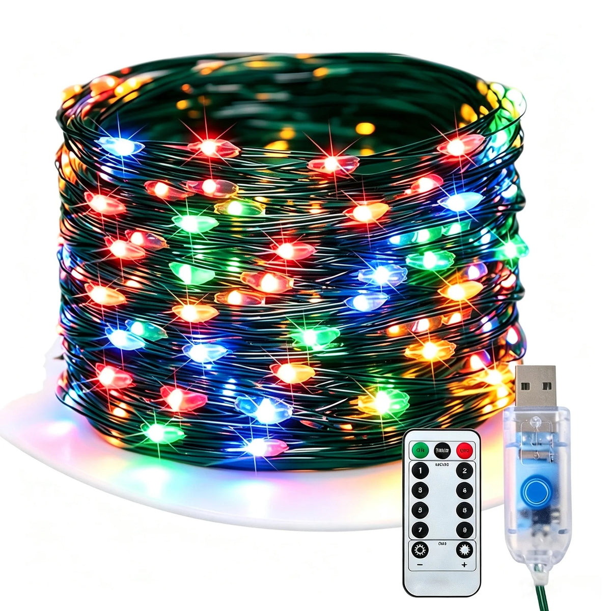 USB Powered LED Green Copper Wire String Lights 8 Modes Fairy Garland Light Holiday Decor Light for Christmas Tree Party Wedding